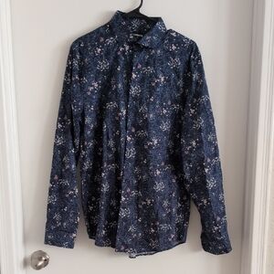 Express Navy and Pink Floral Shirt